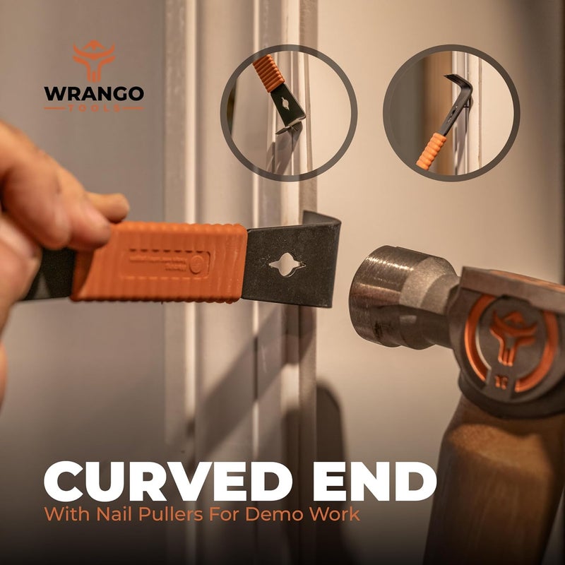 WRANGO TOOLS Store 9.5" Trim Bar Pry Bar - Patented Small Pry Bar with Bolt Remover & Nail Puller for Home Improvement & Construction - Flat Bar with Shock-Absorbing Grip & Wide Winged Ends - Image 4